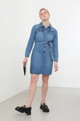 Kadın Uzun Kollu Jean Elbise Mavi - 7