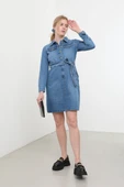 Kadın Uzun Kollu Jean Elbise Mavi - 8