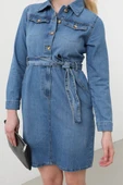Kadın Uzun Kollu Jean Elbise Mavi - 5