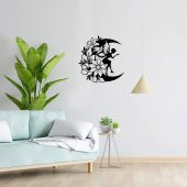 Veraart  Ahşap Çiçekli  Aydaki Peri Figürlü Duvar Dekorlu Gece Lambası  90 cm - 9