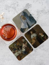 karbonsoft Johannes Vermeer Sanatı Temalı  Ahşap Bardak Altlığı Ahşap Baskılı Altlık 6lı set (9 x9CM) - 1