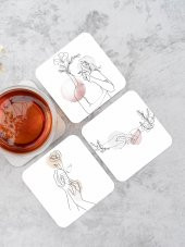 karbonsoft Bohom Kadın İllüstrasyon Temalı  Ahşap Bardak Altlığı Ahşap Baskılı Altlık 6lı set (9 x9CM) - 3