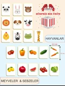 karbonsoft Zeka Kartları Eğitici Oyuncak Hafıza Kartı Hayvan Ve Meyveler Eğitici Puzzle Oyuncak ( 5,5 X 7,5 CM) - 1