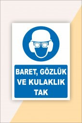 karbonsoft İş Güvenliği Uyarı Levhası Baret, Gözlük ve Kulaklık Tak - 1