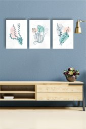 karbonsoft Dekoratif yeşil, sarı, gri çiçek dizayn mdf ahşap 3 parçalı tablo - 2