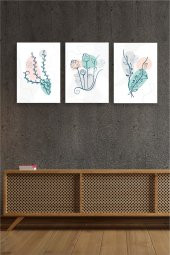 karbonsoft Dekoratif yeşil, sarı, gri çiçek dizayn mdf ahşap 3 parçalı tablo - 3