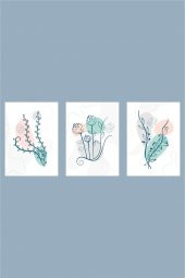 karbonsoft Dekoratif yeşil, sarı, gri çiçek dizayn mdf ahşap 3 parçalı tablo - 6