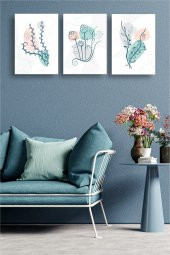 karbonsoft Dekoratif yeşil, sarı, gri çiçek dizayn mdf ahşap 3 parçalı tablo - 5