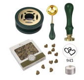 Davetiye Mum Mühürü Uygulama Seti Çim Yeşili Renk 943 Çifte Kalp - 1