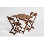 Ahşap Katlanır 60x80 Katlanır Masa ve 2 Adet Katlanır Sandalye Bahçe Takım Gürgen Ceviz Renk - 1