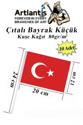 Çıtalı Bayrak Kağıt 20x12 cm 10 Adet Ay Yıldızlı Türk Bayrağı Çıtalı Sopalı Küçük Bayrak Plastik Çubuklu Bayrak - 1