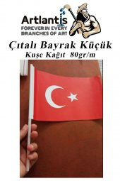 Çıtalı Bayrak Kağıt 20x12 cm 10 Adet Ay Yıldızlı Türk Bayrağı Çıtalı Sopalı Küçük Bayrak Plastik Çubuklu Bayrak - 4