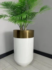 Dekoratif Eskitme Darbuka Parlak Beyaz Saksı 70cm thumbnail 1