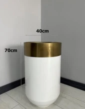 Dekoratif Eskitme Darbuka Parlak Beyaz Saksı 70cm thumbnail 2