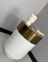 Dekoratif Eskitme Darbuka Parlak Beyaz Sehpa 60cm - 2