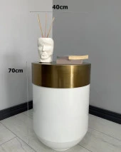 Dekoratif Eskitme Darbuka Parlak Beyaz Sehpa 60cm - 3