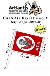 Çıtalı Ata Bayrak Kağıt 20x12 cm 25 Adet Atalı Bayrak Çıtalı Sopalı Küçük Bayrak Plastik Çubuklu Bayrak - 1