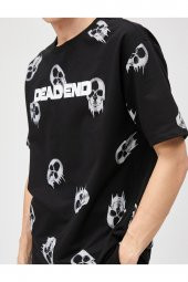 Oversize Tişört Kuru Kafa Baskılı Bisiklet Yaka Kısa Kollu thumbnail 5