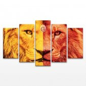 Sarı Kırmızı Aslan 5 Parça Kanvas Tablo - 1