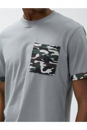 Kamuflaj Baskılı Tişört Cepli Bisiklet Yaka Katlama Detaylı Pamuklu thumbnail 5