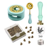 Davetiye Mum Mühürü Uygulama Seti Su Yeşili Renk 310 Botanik Desen thumbnail 1