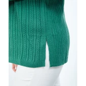 Kadın Yeşil Triko V Yaka Kışlık Anne Esnek Kazak - 3