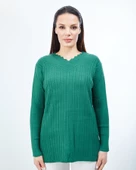 Kadın  Yeşil  Triko V Yaka Kışlık  Anne Esnek Kazak - 4