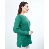 Kadın Yeşil Triko V Yaka Kışlık Anne Esnek Kazak - 2