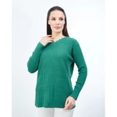 Kadın  Yeşil  Triko V Yaka Kışlık  Anne Esnek Kazak - 1