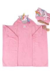 %100 Pamuk Unicorn Nakışlı 70x130 Panço thumbnail 1