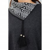 Kadın Siyah Beyaz Devrik Yakalı Desenli Geniş Kalıp Panço - 5