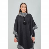 Kadın Siyah Beyaz Devrik Yakalı Desenli Geniş Kalıp Panço - 8