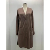 Kadın Vizon Uzun Düğmeli Cepli Anne Penye Hırka thumbnail 2