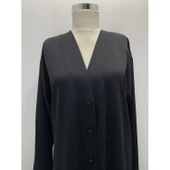 Kadın Vizon Uzun Düğmeli Cepli Anne Penye Hırka thumbnail 6