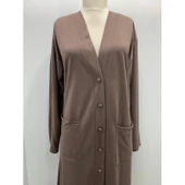 Kadın Vizon Uzun Düğmeli Cepli Anne Penye Hırka thumbnail 1