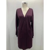 Kadın Vizon Uzun Düğmeli Cepli Anne Penye Hırka thumbnail 7