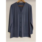 Kadın Gri Cepli Kısa Anne Penye Hırka - 1