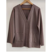 Kadın Vizon Cepli Kısa Anne Penye Hırka - 1