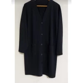 Kadın Siyah Uzun Düğmeli Cepli Anne Penye Hırka - 1