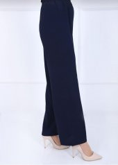 Fresh&Moda Kadın Lacivert Beli Lastikli Ayrobin Kumaş Bol Paça Büyük Beden Pantolon - 1