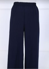Fresh&Moda Kadın Lacivert Beli Lastikli Ayrobin Kumaş Bol Paça Büyük Beden Pantolon - 4