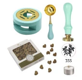 Davetiye Mum Mühürü Uygulama Seti Su Yeşili Renk 355 Dal Yaprak - 1