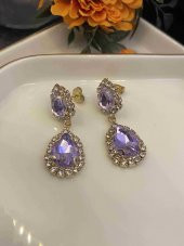 Aksesuar Çarşısı Zirkon Taşlı Mor Badem Küpe thumbnail 1