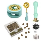 Davetiye Mum Mühürü Uygulama Seti Su Yeşili Renk 811 Gül Desen thumbnail 1