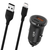 LinkTech C485e 20W PD Type-C + USB Araç Şarj Cihazı + Lightning Kablo Set Siyah - 1