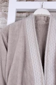 %100 Pamuk Jakarlı Gri Kimono Bornoz thumbnail 6