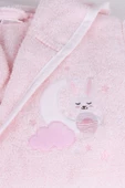 %100 Pamuklu Pudra Pembesi Tavşan Desenli Çocuk Bornozu thumbnail 4