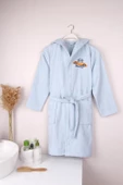 %100 Pamuk Nakışlı Kapşonlu Erkek Çocuk Bornoz - 1