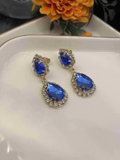 Aksesuar Çarşısı Zirkon Taşlı Mavi Badem Küpe thumbnail 1