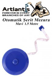 Otomatik Şerit Mezura 1.5 Metre Mavi Renk 1 Adet Yuvarlak Cep Mezurası 150 cm Mezro Terzi Metresi Vücut Ölçüm Metresi - 1